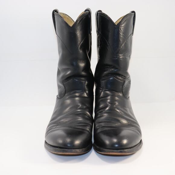 Justin 3133 Black Leather Roper Boots Made in USA Size 9D - Picture 3 of 6
